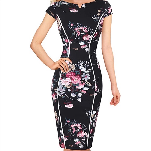 NWT sheath black floral invisible zipper stretchy - Picture 7 of 8